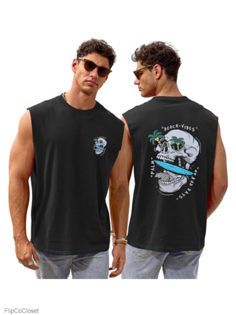Men's Cotton Graphic Tank Top Loose Fit Sleeveless Summer Beach Gym Shirt